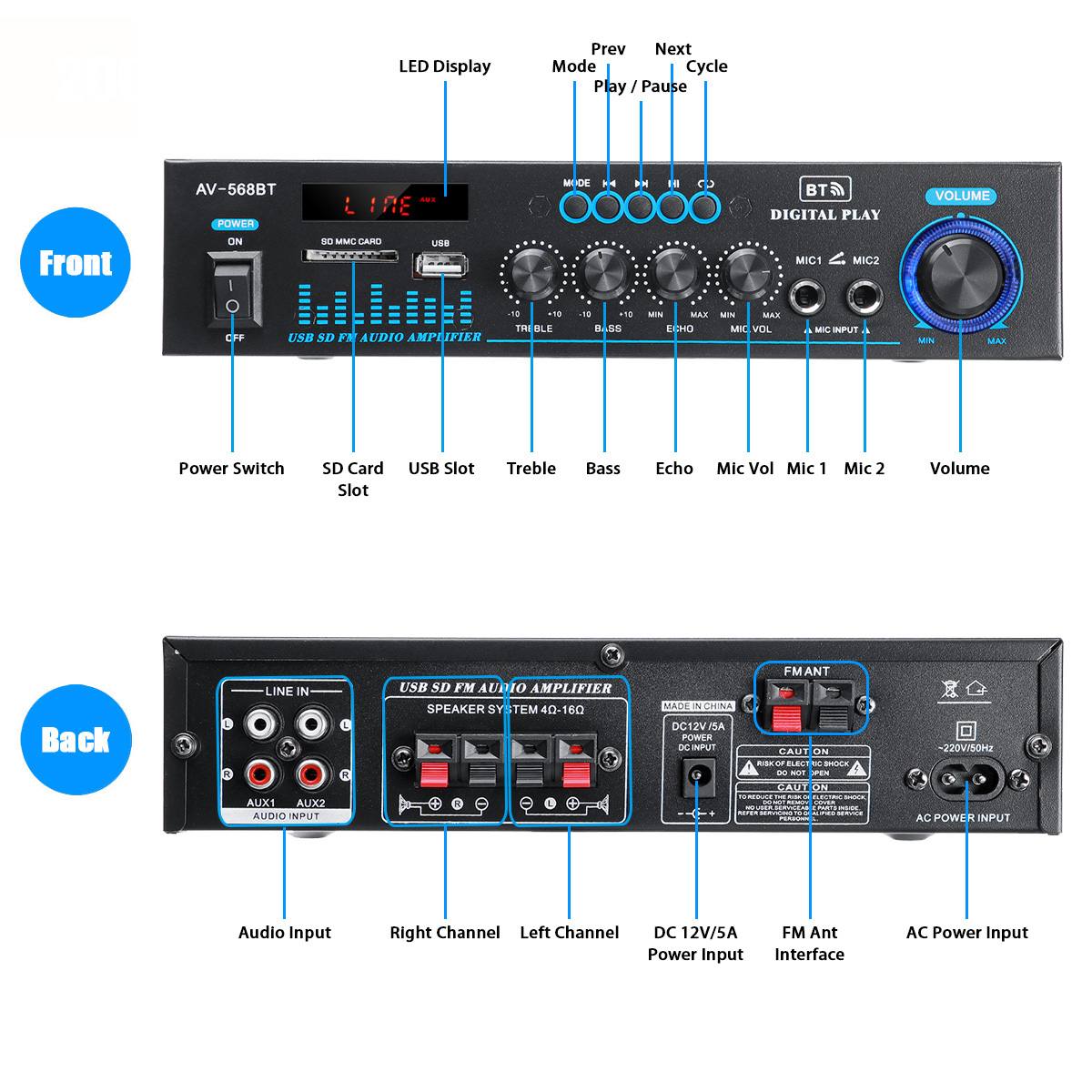 1000W Thuis Versterkers Audio Bass Audio Power Bluetooth Digitale Versterker Hifi Fm Usb Sd Led Voor Subwoofer 110V 220V