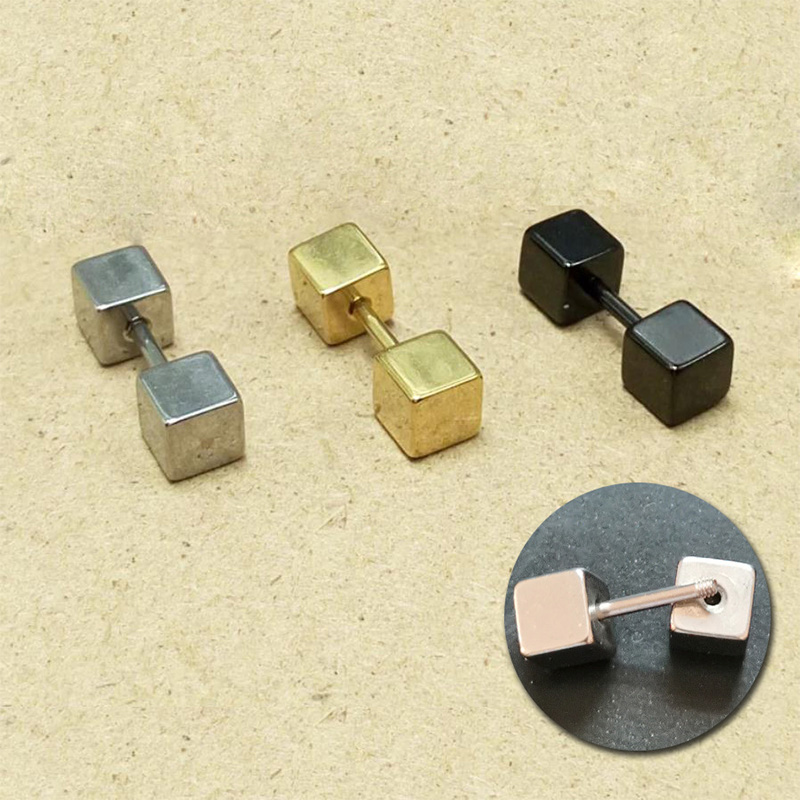 Pendientes cuadrados geométricos de doble cara para mujer/hombre, tornillo de acero inoxidable, Pin fino para oreja, joyería pequeña para hueso del oído, 2 uds.