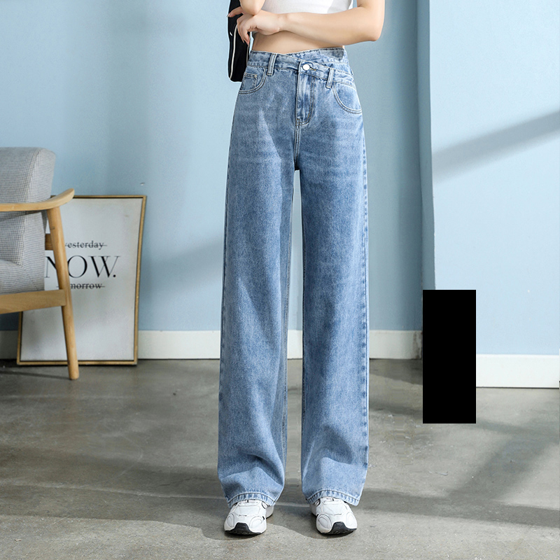 Katoen Jeans Vrouwen Wijde Pijpen Denim Broek Femme Blauw Streetwear Baggy Rechte Taille Broek Vrouw Xxl: Light blue / XS