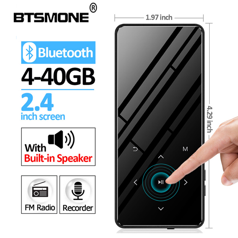 BTSMONE Bluetooth 4.2 Version touch screen MP3 player 40G Bulit-in Speaker HIFI Lossess Portable Audio MP3 player with FM