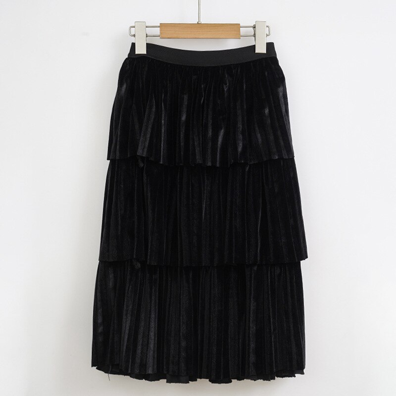 Faldas Midi de terciopelo para niñas y adolescentes, ropa Reversible plisada, ropa de de otoño, , 6531: Negro / 10