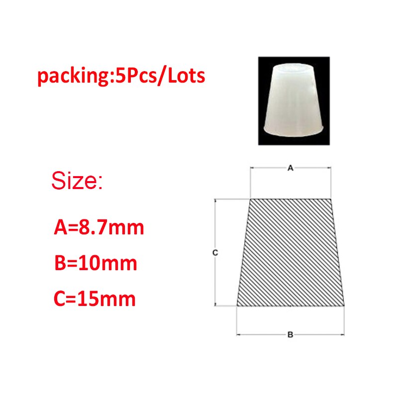Gjennomsiktig konisk silikongummi hull plugger konisk stopper blanking endestykker tetningspakning: 8.7 x 10 x 15mm-5 stk