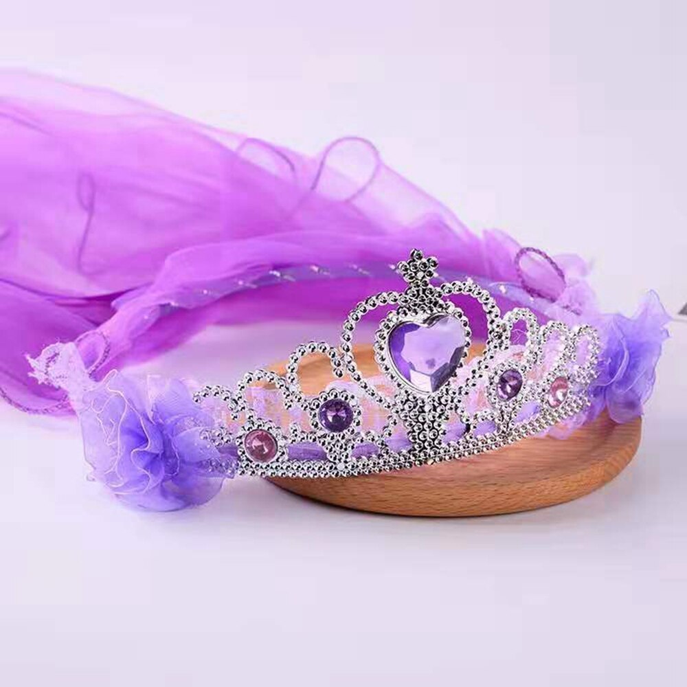 Girls Princess Crown Headband Tulle Bridal Veils Garland Wedding Party Wreath Children Hair band Solid Color Beaded Tassel: 3