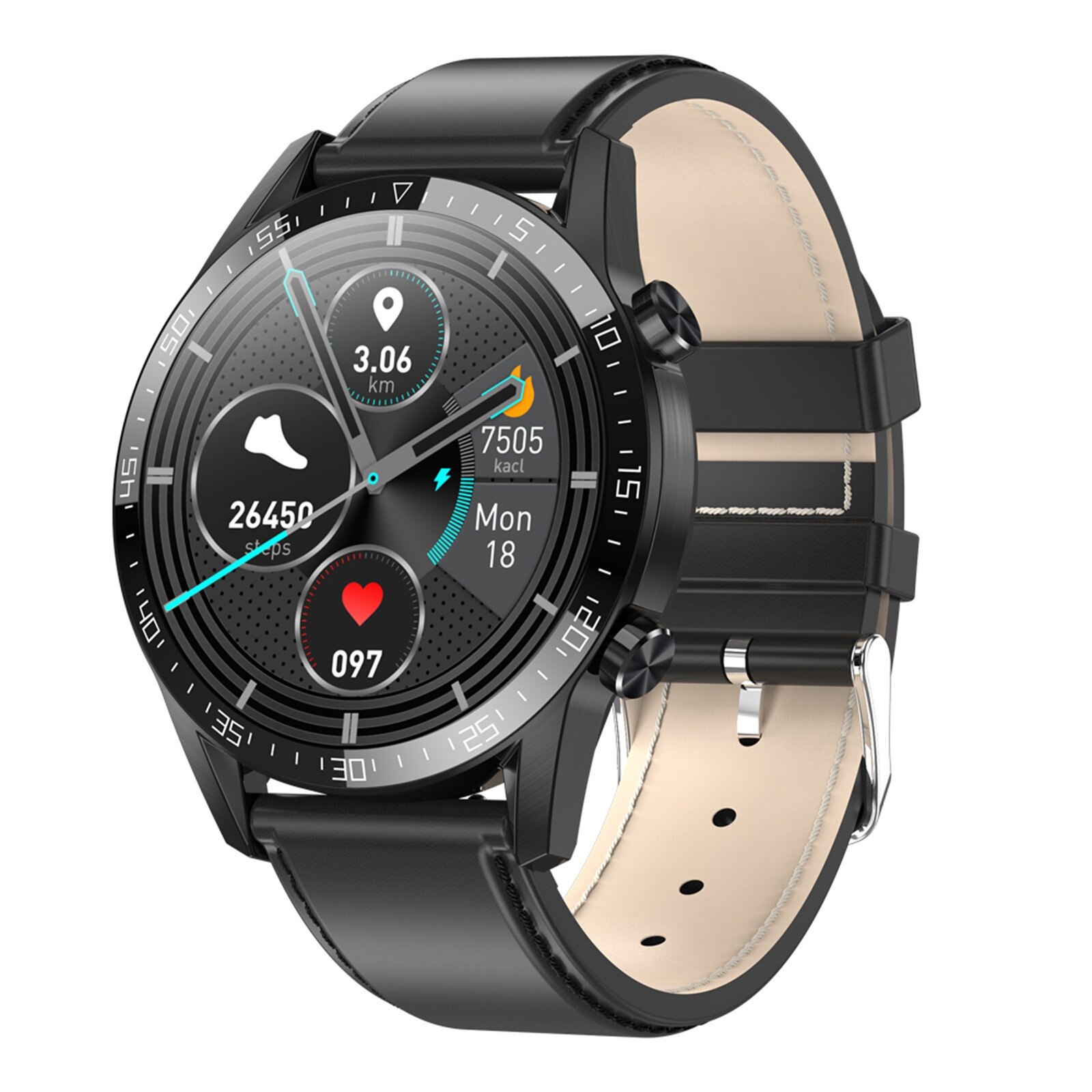 BEHATRD Smartwatch - 1.28" Temperature, Heart Rate, GPS - IP68 Waterproof - Rubber & Silicone Strap: A