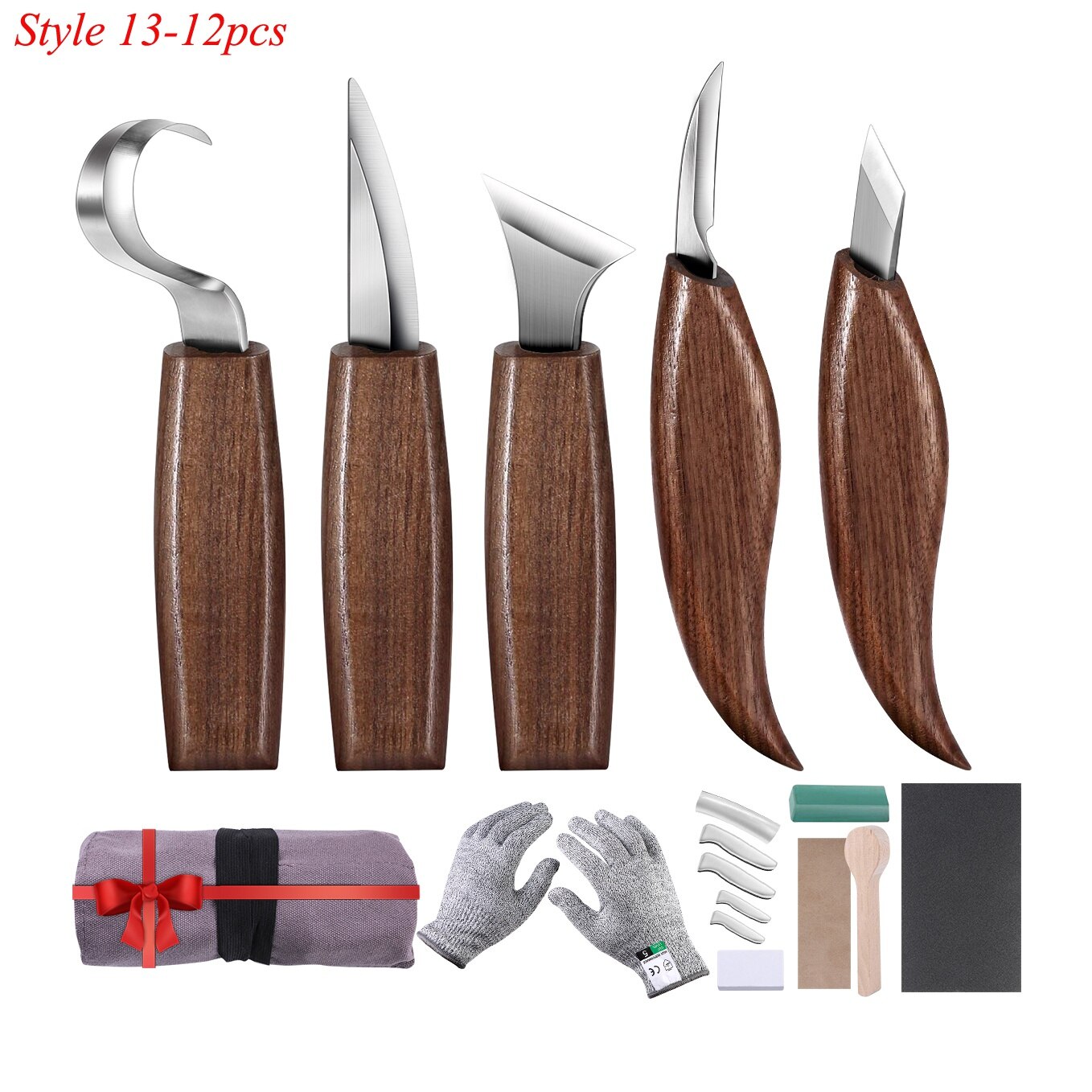 Wood Carving Tools Set Hook Carving Knife Kit for Beginners Detail Wood Knife Whittling Resistant Gloves Leather Sheath: Burgundy