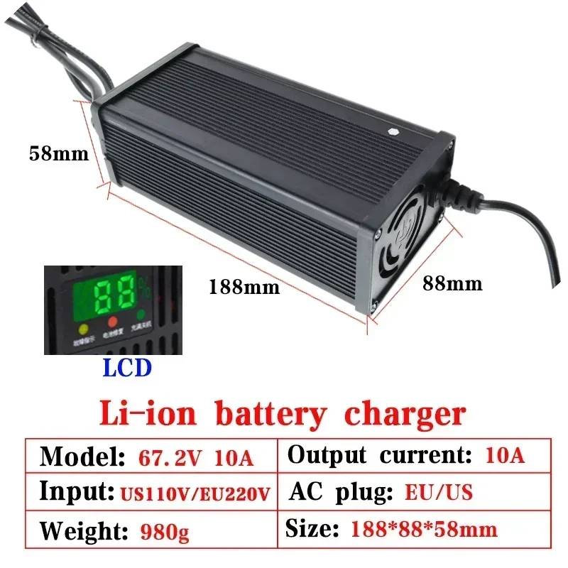 48V 60V 72V Lithium-Batterieladegerät 54,6V 65,7V 84V 5A 8A 10A 12A 15A 20A Intelligentes Schnellladen US/EU/Australien/UK-Stecker