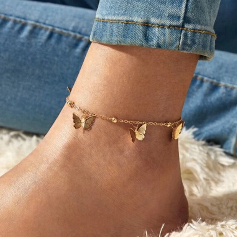 Tobillera con forma de mariposa para mujer, joyería para el pie, pulsera descalza para la playa, correa para el tobillo, accesorios de joyería bohemios