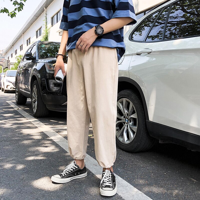 Spodnie dresowe męskie, solidne, robić kostek, ściągane sznurkiem, duże rozmiary, proste, uniwersalne, elastyczne, oddychające, męskie: khaki / M