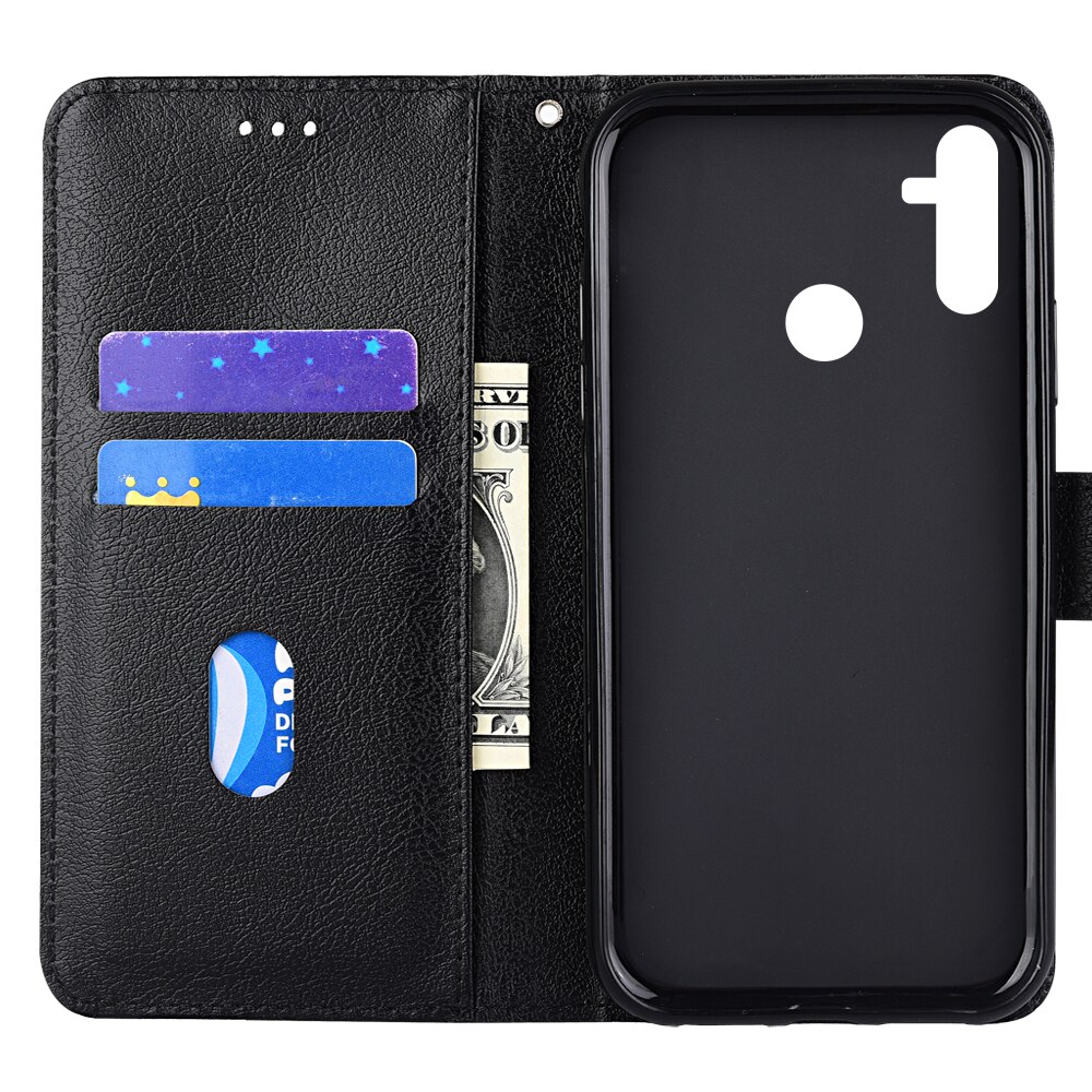 Flip Wallet Pu Leather Case Voor Realme C3 RMX2027, RMX2020, RMX2021 Funda Stand Zakelijke Telefoon Holster Streep Bescherm Cover