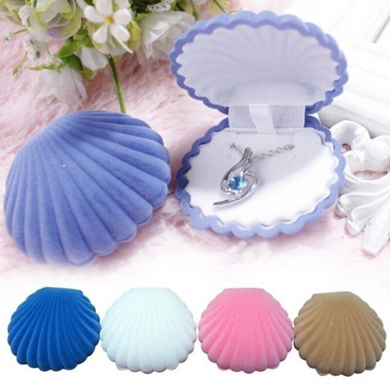 Havskal form lyx färgglada sammet ring box örhänge ring örhänge smycken fall makeup hållare arrangör