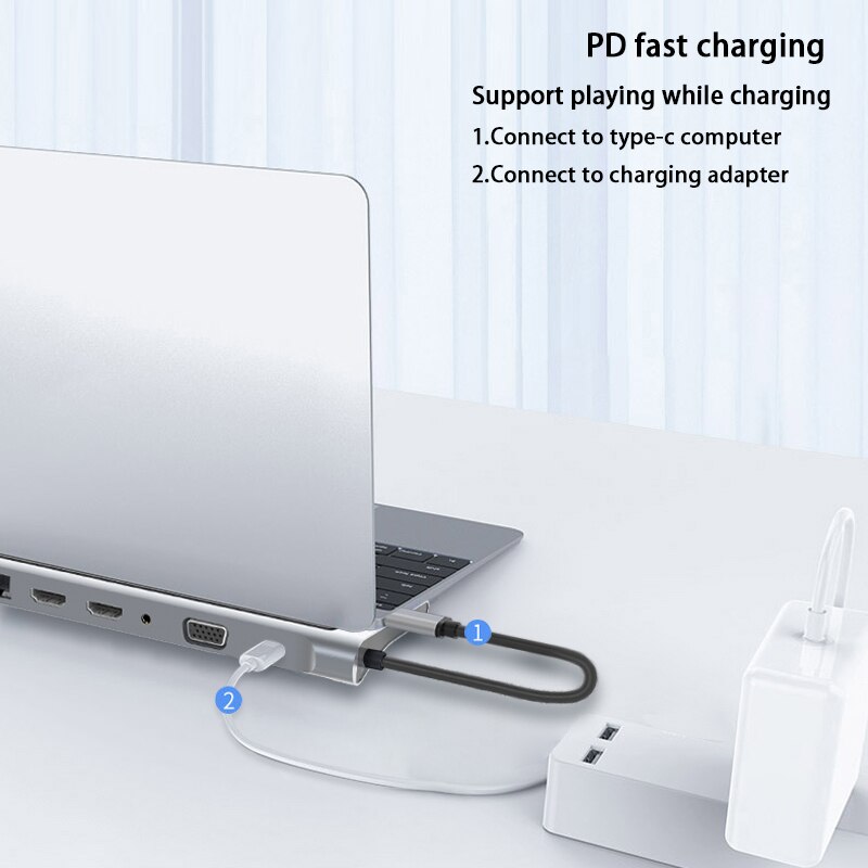 USB C Docking Station 12-in-1 USB-C Dock with Dual HDMI RJ45 Ethernet SD Card Reader 85W PD Charging Audio Type C Windows Laptop