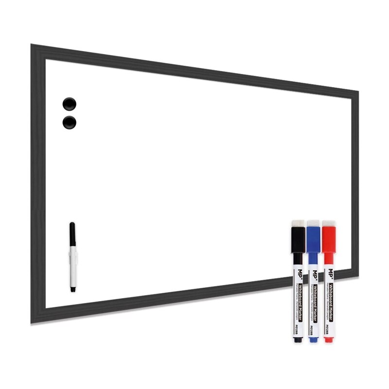 MP Pizarra Blanca con Marco de Madera Resistente Tablero Pared Magnética Decoración Escritura Fácil Instalación Borrar Oficina Escuela Hogar Tienda 3 Tamaños Grande Pequeña con Rotuladores Suministro Accesorio: 90x60 cm / Madera - Magnética