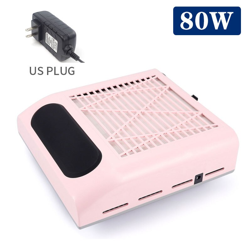 80W Sterke Nail Stofafzuiging Collector Stofzuiger Met Grote Power Ventilator Met Filter Nail Art Equipment Nail Voor manicure: US Plug Pink