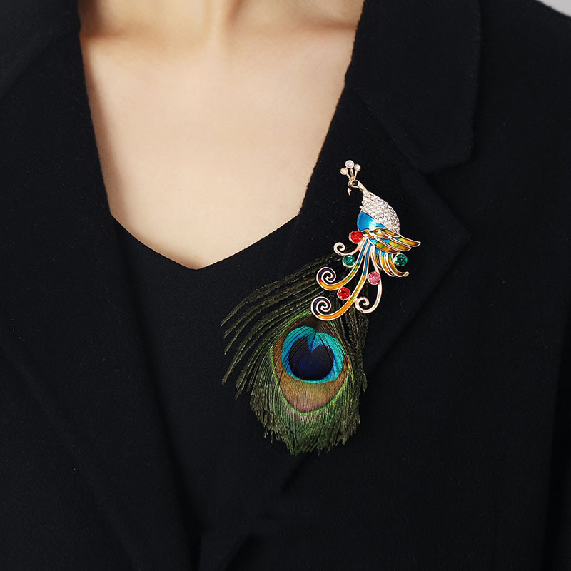 Grande broche de luxe en plumes de paon, nouvelle broche en strass, Vintage, élégance, Banquet, mariage, Corsage, manteau, boucle de châle