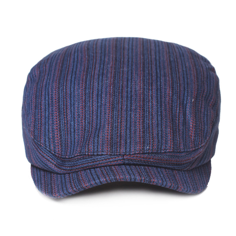 Chapeau en bec de canard respirant pour homme et femme, bérets à rayures bleues, casquette plate en coton, été automne, BLM319