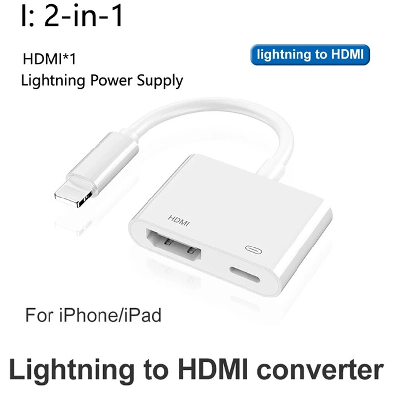 For Lightning to HDMI-Compatible VGA Audio Adapter Cable for Apple iPad iPhone 8 Plus 12 Pro Max HDMI HD TV VGA 3.5mm Converter: 2-IN-1