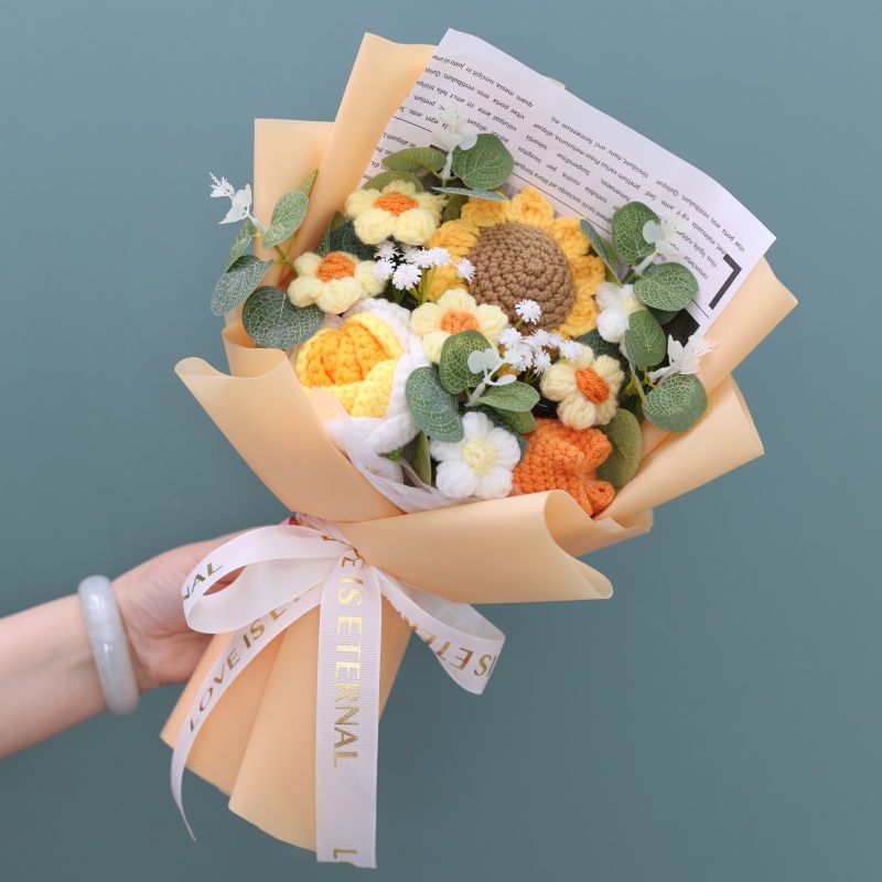 Ramo de ganchillo terminado, cuerda, flores artificiales, plantas rellenas, boda, San Valentín, Día de la madre, cumpleaños, de graduación: Verde militar