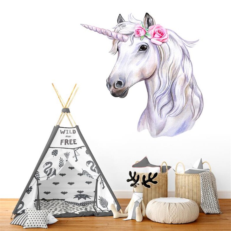3D Rose flower unicorn wall sticker living room bedroom wall decoration modern art mural