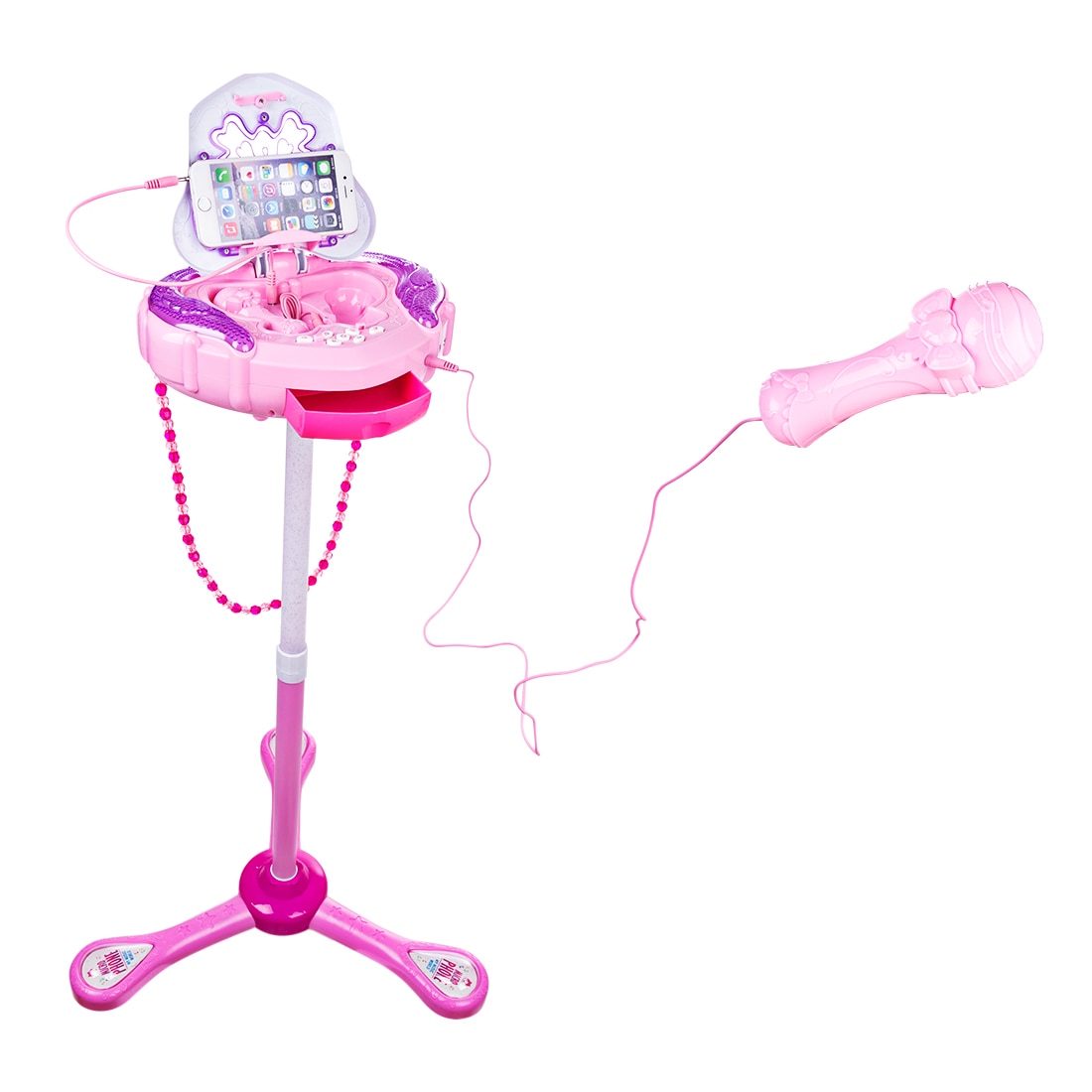 Kids Multi-Functional Karaoke Machine Stand Up Musical Toy With 2 Microphones And Adjustable Stand Creatives Music - Pink