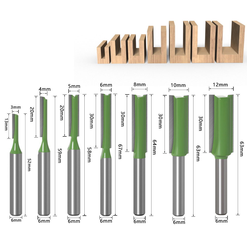 Beroep Frees Houtbewerking Gereedschap Hout Frees Enkele Dubbele Fluit Straight Bit Steken 3Mm-12Mm Cutter hoofd: 7PCS