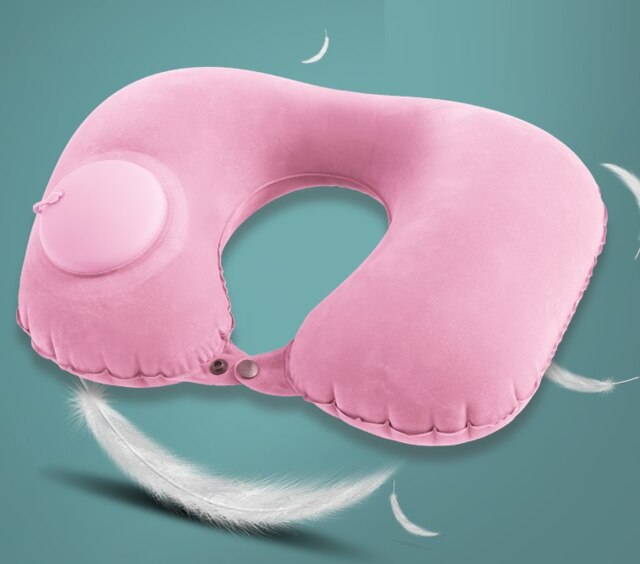 Portable Inflatable U-shaped Pad Travel Pillow Foldable Office Plane Siesta Support Headrest Travel Essential U Pillow: Pink