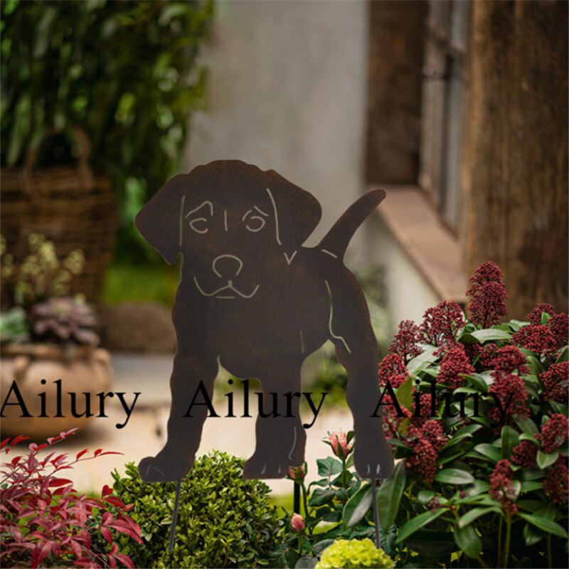 30*47cm, europæisk stil smedejern retro have plug-in rust retro hvalp lille mælkehund blomsterstik