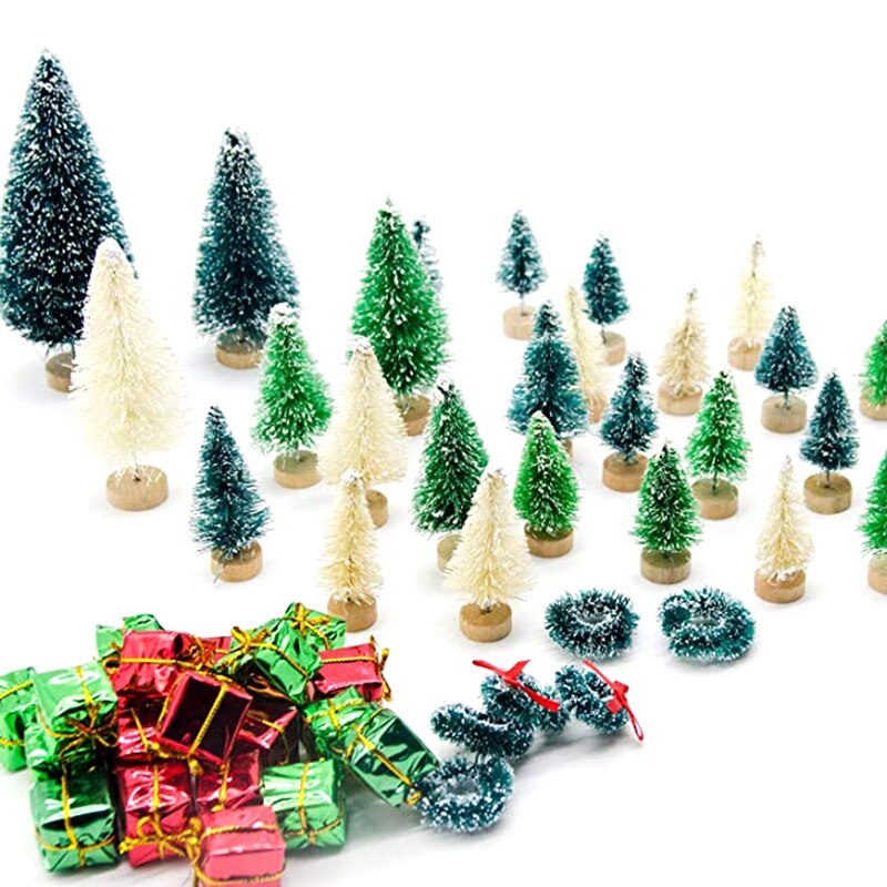Mini árboles en miniatura artificiales de Navidad, 56 Uds., Sisal esmerilada, árboles de Navidad, brocha de botella, árboles para manualidades artesanales para el hogar