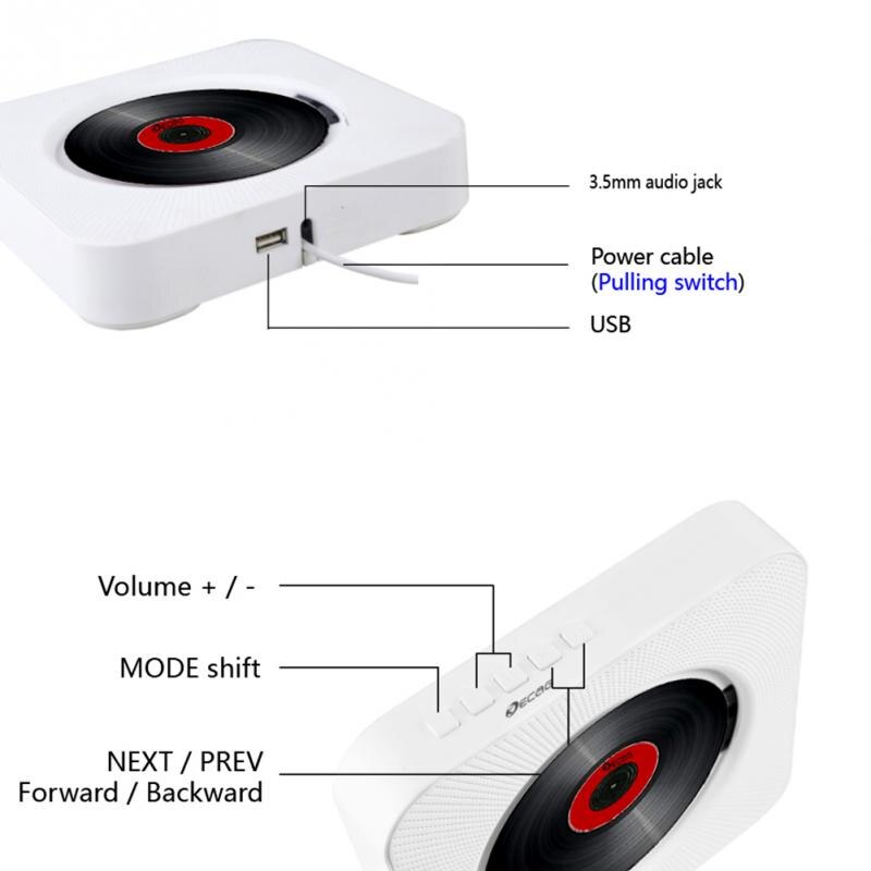 Reprodutor de cd multifuncional de parede, portátil, bluetooth, controle remoto, rádio fm, caixa de som hifi embutida, usb, mp3