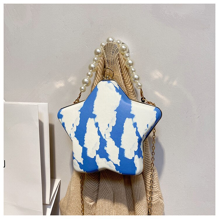 Sterne bilden Kasten Geldbörsen und Handtaschen für Frauen Luxus Party Kupplung Abend Tasche Perle Kette Schulter Tasche Umhängetasche: Blau A