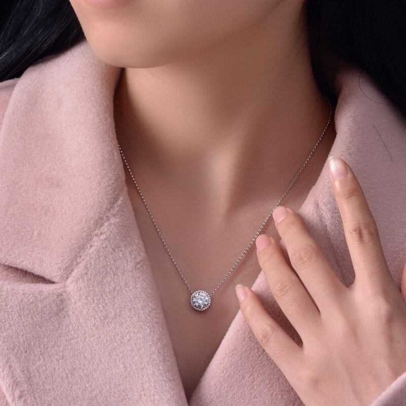 Oevas 100% 925 sterling silber halskette mit rundem anhänger aus hochwertigem diamanten für damen, funkelnder hochzeitsschmuck