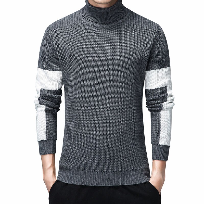 Herre rullekravetrøjer efterår vinter tyk varm pullover herre strikket bomuldstrøje herre rullekravetrøje tøj top 3xl: Mørkegrå / M
