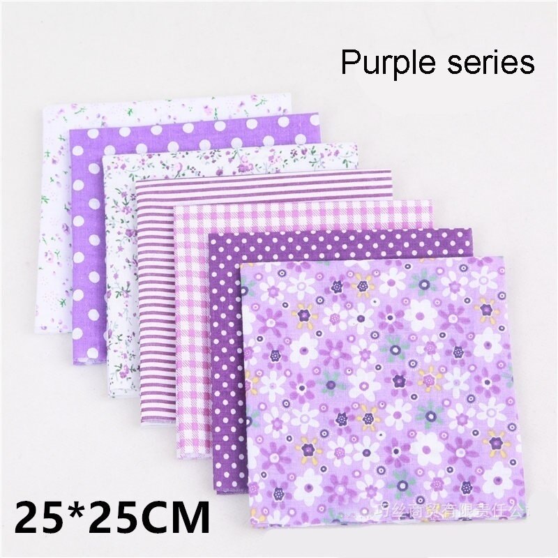7Pcs/set Square Assorted Pre-Cut Cotton Quilt Fabric Floral Fabric DIY Craft Sewing 25x25cm: Purple