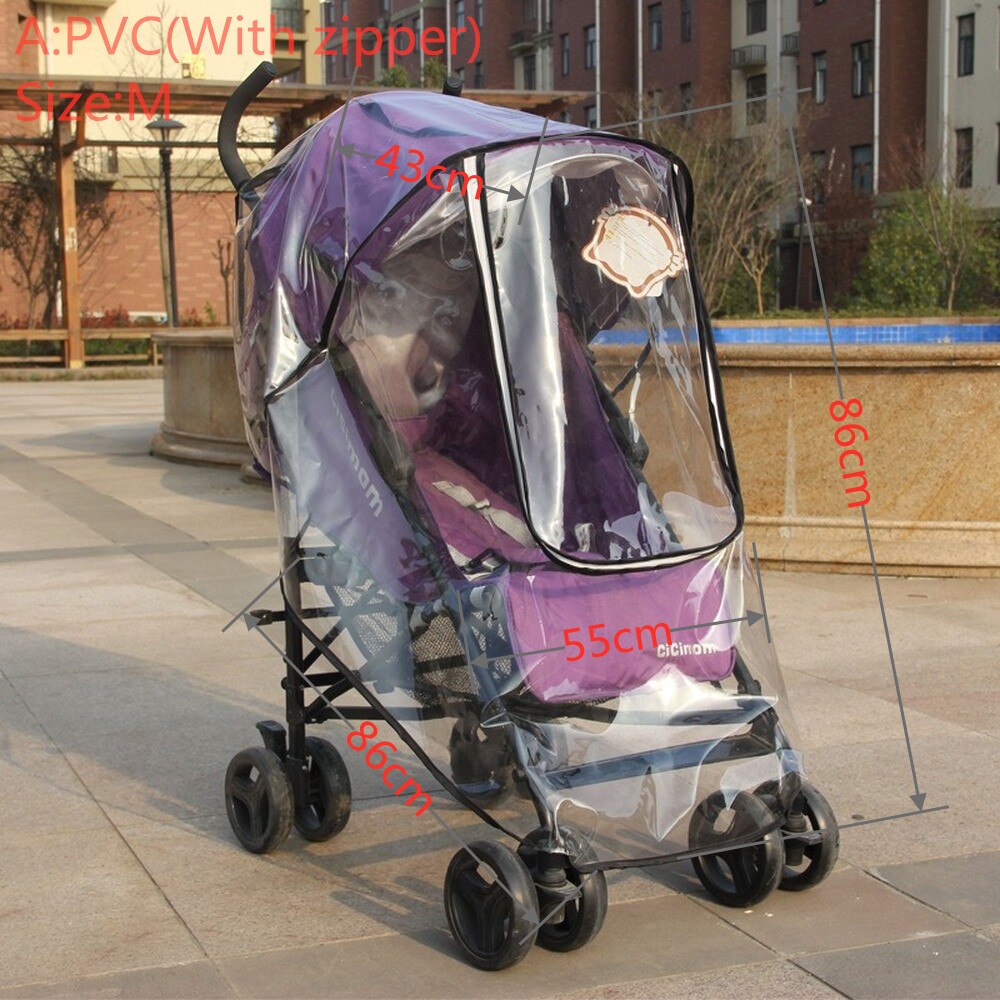 Waterproof Rain Cover Transparent Wind Dust Baby Strollers Pushchairs Raincoat S/M/L Shield Zipper Open Stroller Accessories: A- with zipper (M)