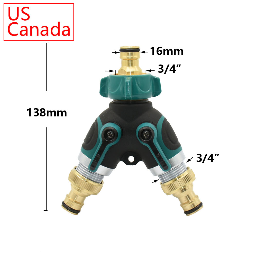 Brass 3/4" Thread Garden Tap Hose Water Splitter 2-Way Garden Irrigation Valve Y Type Watering Adjustable Switch Controller: Yellow