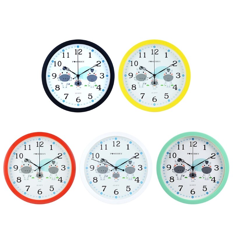 Mute Wandklok Eenvoudige Stijl Cartoon Melk Koe Patroon Klok Kinderkamer Decor 23GD