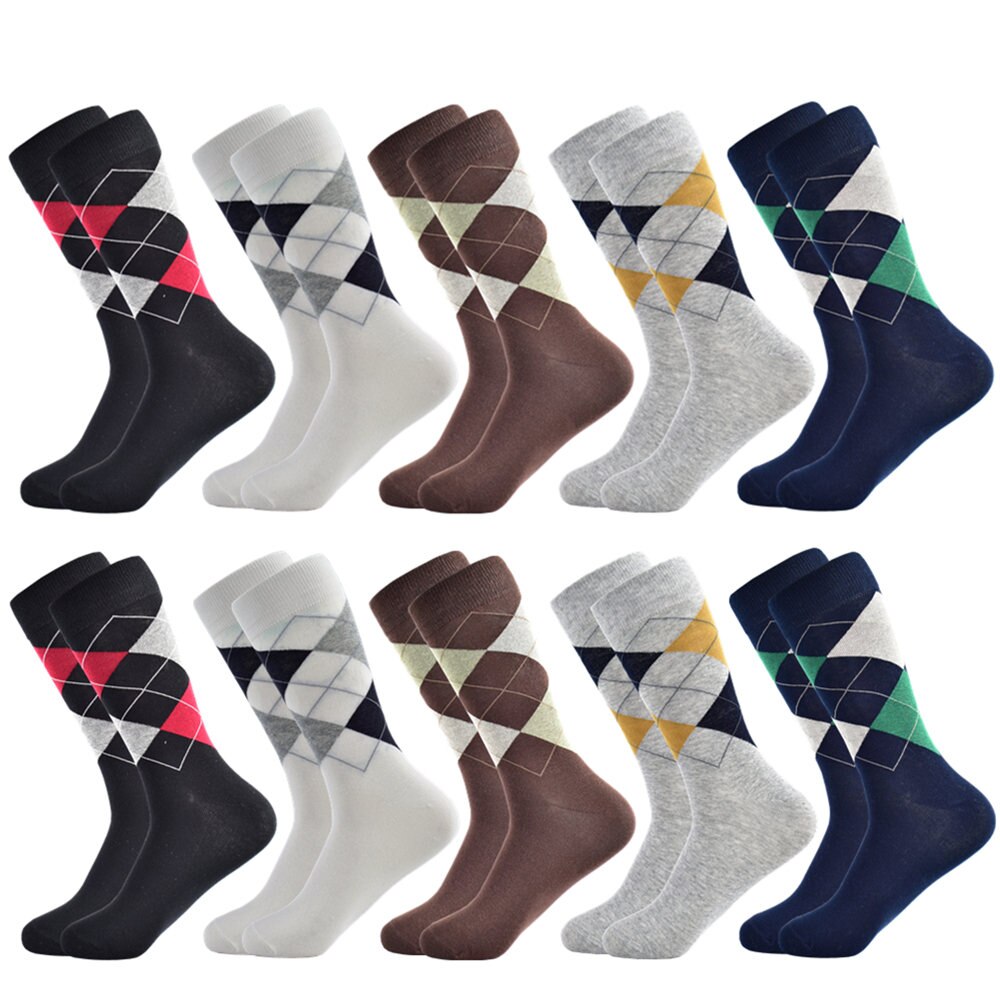 Sokken Casual Mannen Sokken Herfst En Vier Seizoenen Plaid Compressie Retro Zakelijke Banket Jurk Katoenen Sokken Mannen: 10 pairs of socks