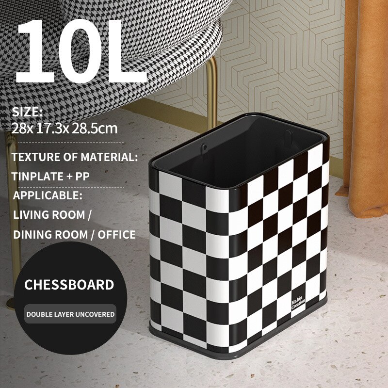 Luxus Bad Mülleimer Hause Grid Schachbrett Muster Doppel Schicht Coverless Abfall Papierkorb Büro Schmale Wc Abfall Bin: Chessboard