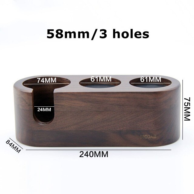 58mm Solid Wunalt Wooden Coffee Filter Tamper Holder Stand Espresso Distributor Mat Support Base Rack Barista Tools Accessories: 58mm 3 holes walnut