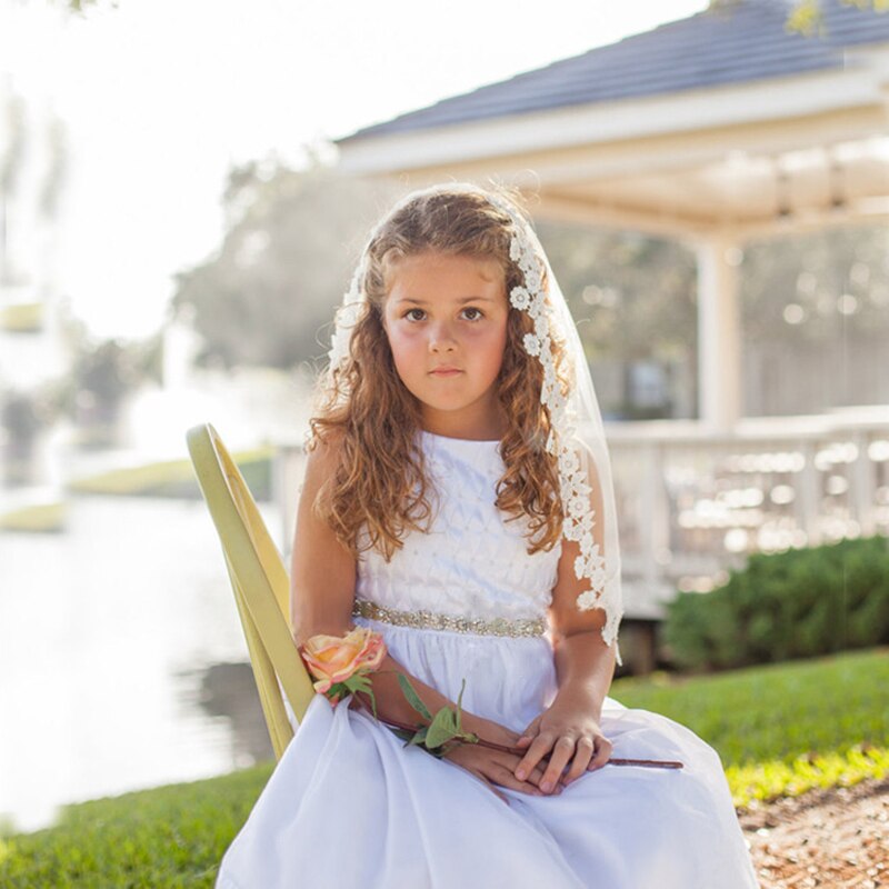 White Ivory Kids Girls First communion Veils Tulle bowknot with comb Wedding Flower Girl veil Voile Mariage Fille