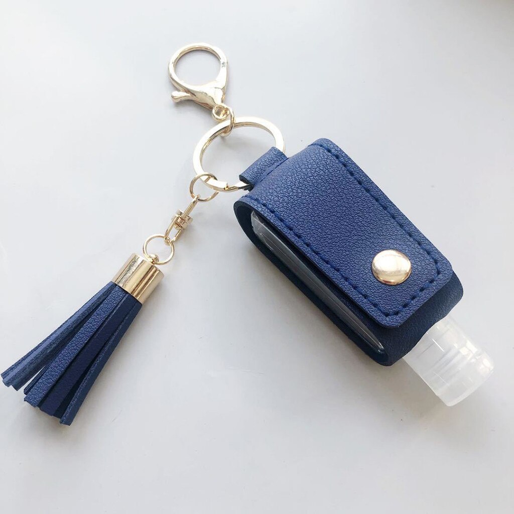 Hand Sanitizer Leder Keychain Halter Reise Flasche Nachfüllbar Container 30ml Flip Wiederverwendbare Flasche mit Quaste Keychain Träger: C