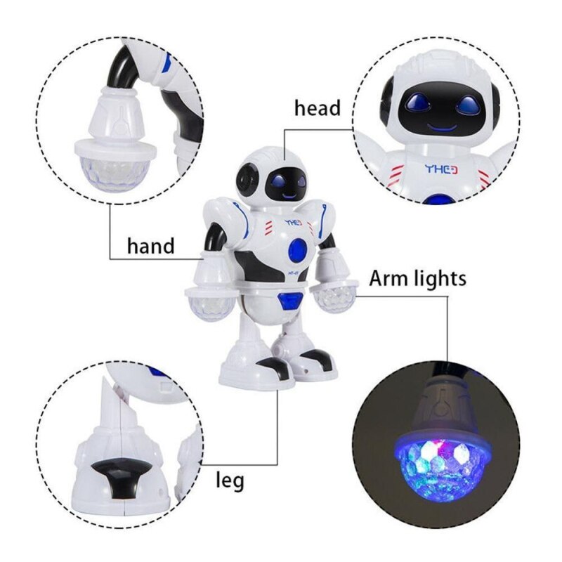 Elektronisk rymddansrobot med färgglatt led-ljus dynamisk musikarmsving söt härlig robotstuntdans populär leksak för barn