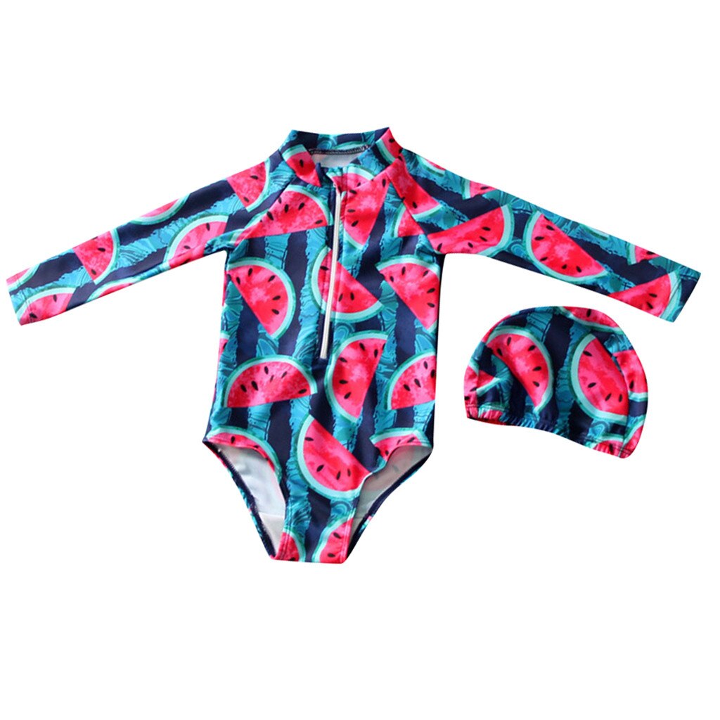 Kinderen Baby Meisjes Lange Mouwen Fruit Print Strand Badmode Hoed Kleding Set Bebek Mayo Kostuum Da Bagno Ragazza 19MAY19 p35