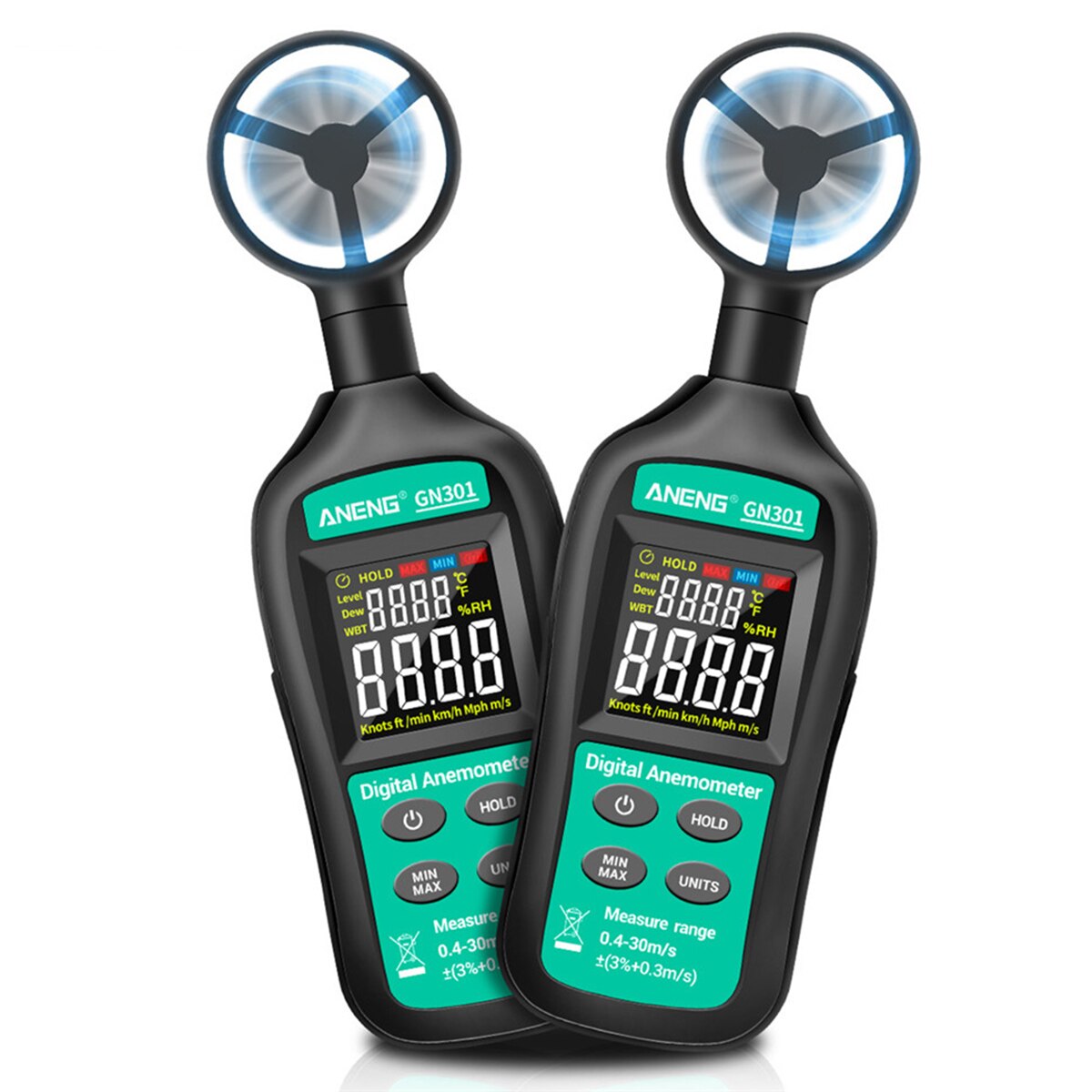 1PC Digital Anemometer 0-30m/S Wind Speed Meter Temperature Tester Anemometer With LCD Display