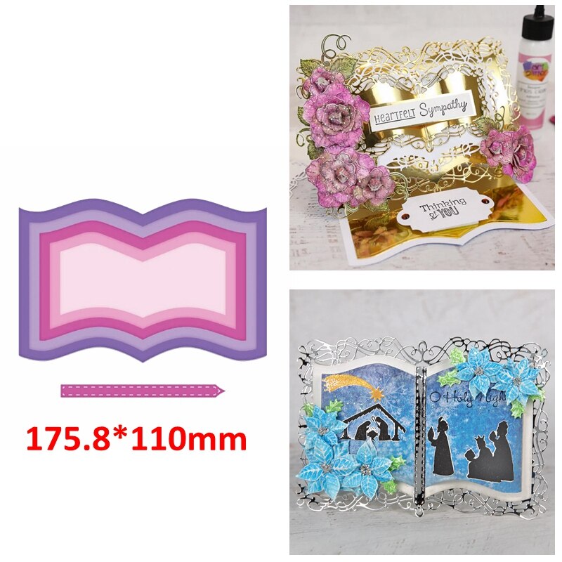 Retro Swirls Flowers Brochure Shaped Rectangle Photo Frame Edge DIY Scrapbooking Album Cards Paper Craft Making Template Die Cut: 3