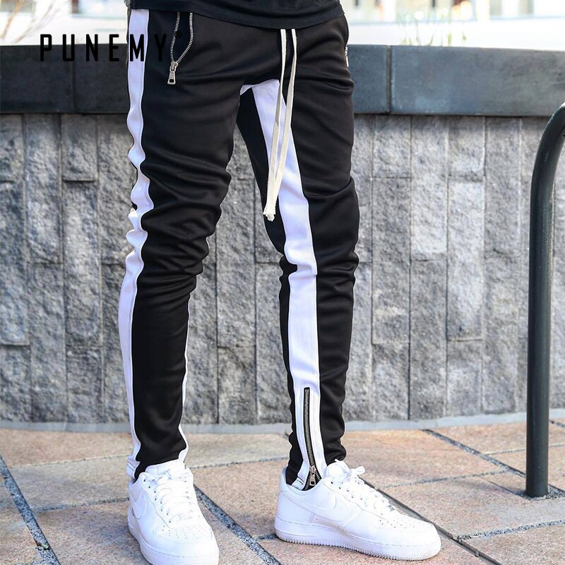 PUNEMY Side Stripe Letter Printing Hop Men's Trousers Pants Lace Up Joggers Pants Loose Streetwear Men Sweatpants: TYPE 1 / XL