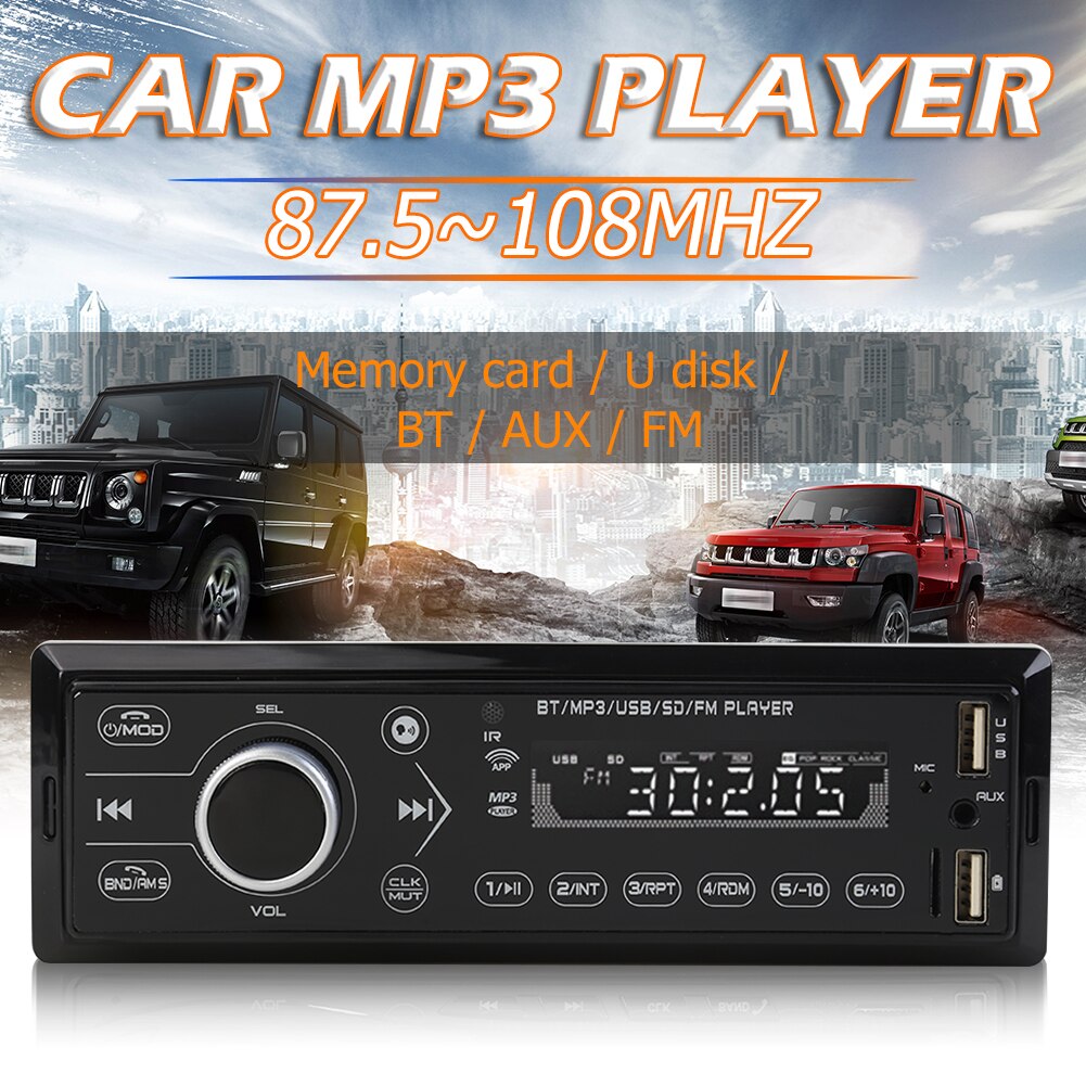 Single 1 DIN Car Stereo MP3 Player Bluetooth FM Radio In Dash Head Unit AUX-in Digital Media Receiver