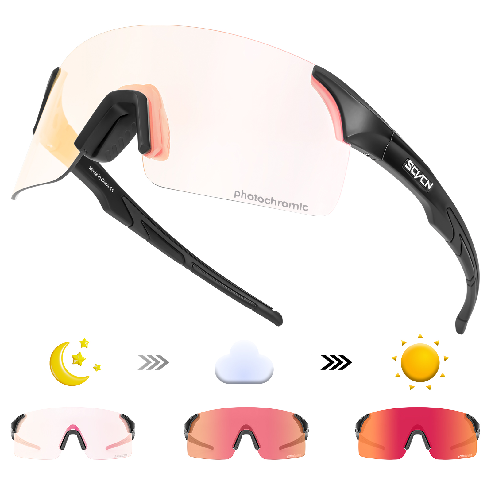 SCVCN Photochromic Cycling Sunglasses UV400 Cycling Glasses Sports Goggles Bicycle Eyewear Sunglasses Outdoor MTB Bike Glasses: Yellow