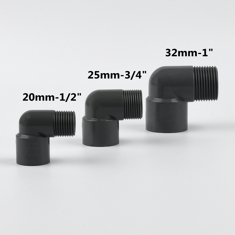 Connecteur PVC blanc 20 25 32mm à 1/2 "3/4" 1 ", réducteur égal à 90 degrés, raccord à filetage mâle, Joint coudé pour l'irrigation du jardin
