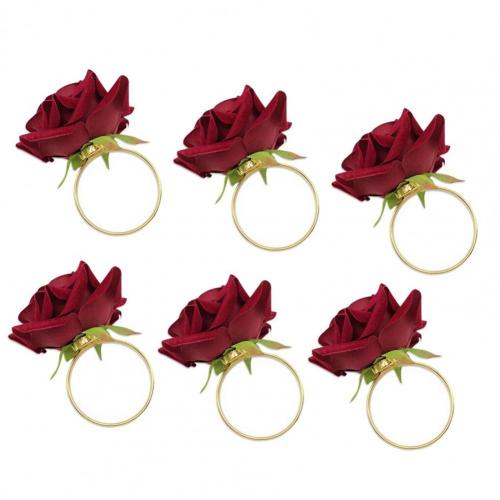 6Pcs Rode Roos Vorm Handdoek Gesp Servet Ring Wedding Party Hotel Tafel Decor Handdoek Gesp: Default Title