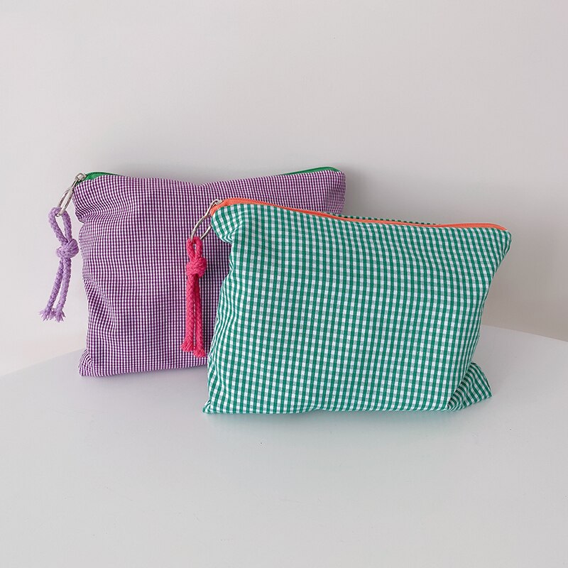 Plaid Kosmetik Tasche Baumwolle Stoff Frauen Reise machen hoch Taschen Mäppchen Japan Stil Weibliche Kultur waschen Tasche 2022 neue